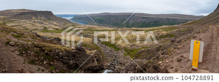 Panoramic view of Iceland at summer season with mountains and dramatic clouds 104728891