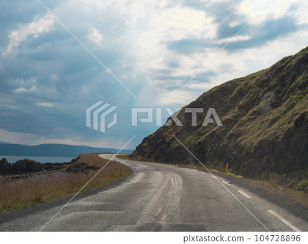 Road trip in Iceland. Icelandic landscape during a car trip to Westfjords region. Road trip in Iceland. Icelandic landscape during a car trip to Westfjords region. 104728896