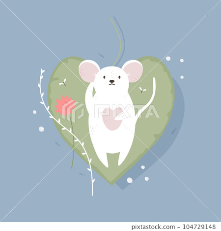 Top view illustration of a funny white mouse floating in the pond Top view illustration of a funny white mouse floating in the pond 104729148
