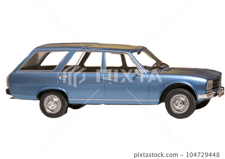 Image of an old, vintage blue station wagon model car isolated on white with a clipping path. High quality photo. Focus on foreground Image of an old, vintage blue station wagon model car isolated on white with a clipping path. High quality photo. Focus on foreground 104729448