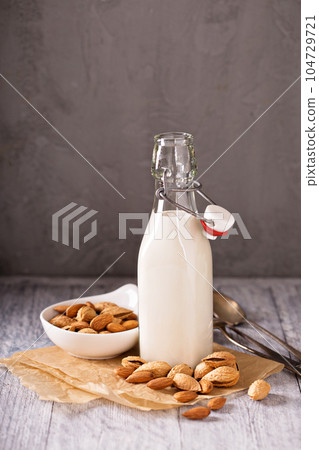Homemade almond milk in a bottle 104729721