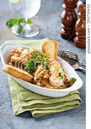 Shrimp and tomato sauce appetizer 104730450