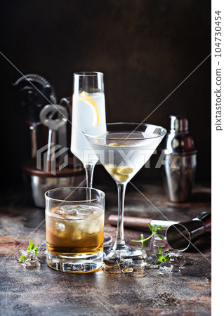 Variety of alcoholic cocktails 104730454