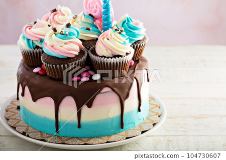 Festive and colorful birthday cake 104730607