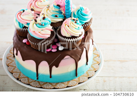 Festive and colorful birthday cake Festive and colorful birthday cake 104730610