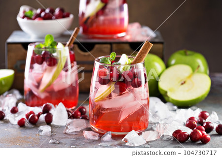 Cold winter cocktail with cranberry and apple 104730717