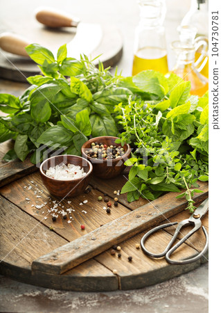Cooking with fresh herbs Cooking with fresh herbs 104730781