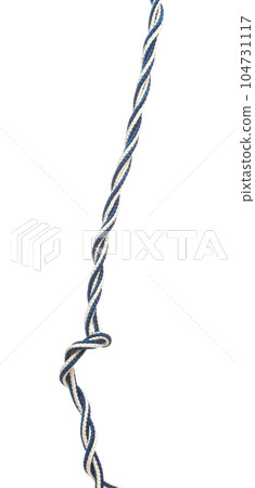 String rope obi Japanese Traditional Komono equipment fly in air with curve. String rope obi Japanese Traditional Komono fabric is beautiful clothes for ceremony event. White background isolated 104731117