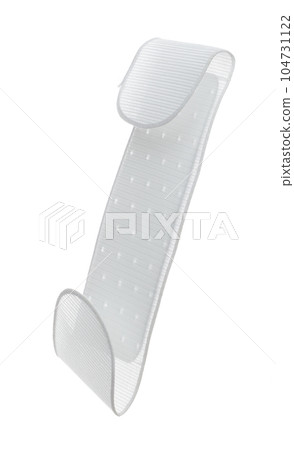 Obi holder Japanese Traditional Komono equipment fly in air with curve. Obi fabric holder Japanese Traditional Komono around waist is beautiful clothes for ceremony event. White background isolated 104731122