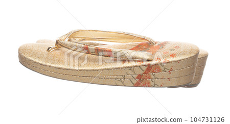 Tabis footwear shoes Japanese Traditional Komono equipment fly in air. Tabis footwear shoes Japanese Traditional Komono is beautiful clothes for ceremony event. White background isolated Tabis footwear shoes Japanese Traditional Komono equipment fly in air. Tabis footwear shoes Japanese Traditional Komono is beautiful clothes for ceremony event. White background isolated 104731126