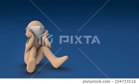 戴上口罩。一個坐著自言自語的角色。 104733518