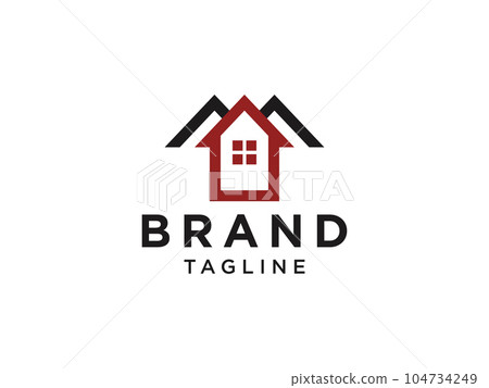Real Estate Logo. Black and Red House Symbol Geometric Linear Style isolated on White Background. Usable for Construction Architecture Building Logo Design Template Element. 104734249