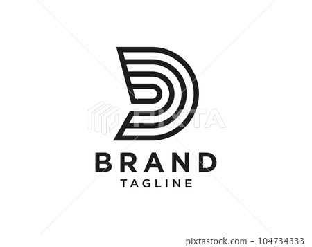 Abstract Initial Letter D Logo. Black Shape Double Lines Origami Style isolated on White Background. Usable for Business and Branding Logos. Flat Vector Logo Design Template Element. 104734333