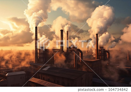 空氣污染圖像(工廠煙囪、全景)AI生成 空氣污染圖像(工廠煙囪、全景)AI生成 104734842