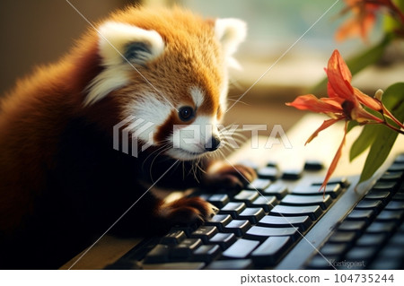 小熊貓在計算機上工作的圖像(打字、花) AI 生成 小熊貓在計算機上工作的圖像(打字、花) AI 生成 104735244
