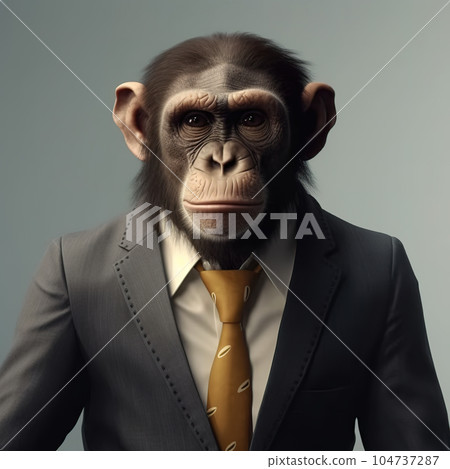 Image of a monkey businessman wearing a suit on clean background. Wildlife Animals. Illustration, generative AI. 104737287