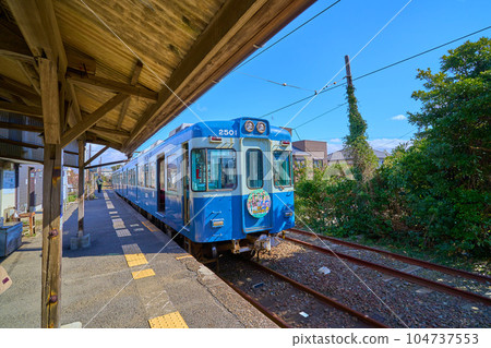 停在千葉縣銚子市外川町(銚子電鐵)外川站的列車 停在千葉縣銚子市外川町(銚子電鐵)外川站的列車 104737553