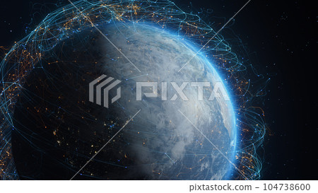3D Render of futuristic animation of digital lines over the Earth globe 3D Render of futuristic animation of digital lines over the Earth globe 104738600