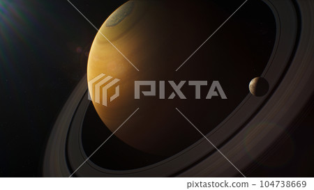 Illustration of Saturn and its moon Illustration of Saturn and its moon 104738669
