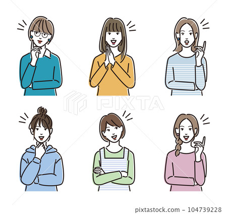 一組帶著想出好東西的表情的女人 104739228