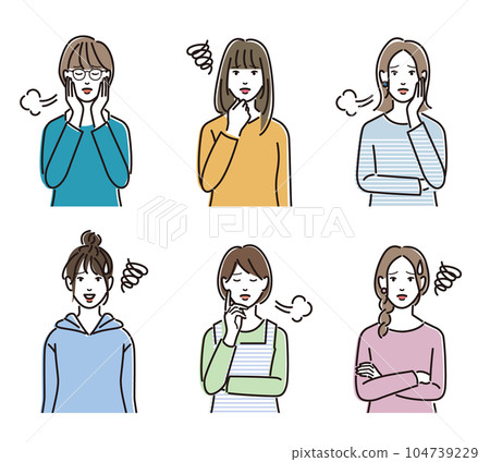 A set of women with a troubled expression 104739229