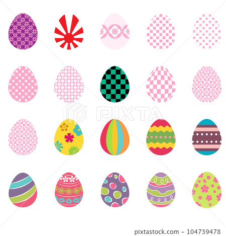 Happy Easter. Set of Easter Eggs Flat Design on White Background. Spring Holiday. Happy Easter. Set of Easter Eggs Flat Design on White Background. Spring Holiday. 104739478