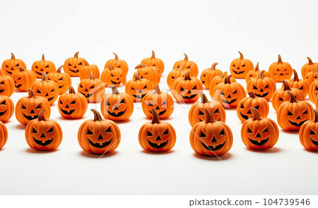 Halloween pumpkin head jack o lantern in row isolated on white background 104739546