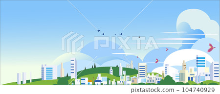 夏季城市和城市景觀與雷雲 104740929