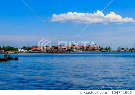 View of the old town of Nessebar and the Black sea, Bulgaria 104741966