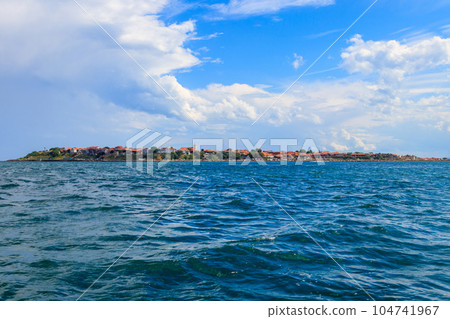 View of the old town of Nessebar and the Black sea, Bulgaria. View from a sea 104741967