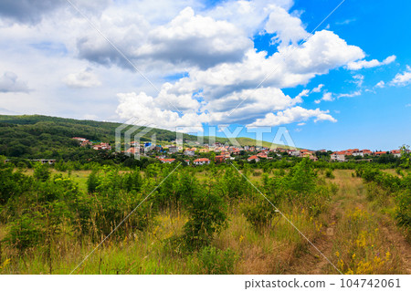 View of Sveti Vlas town and the Balkan mountains in Bulgaria 104742061