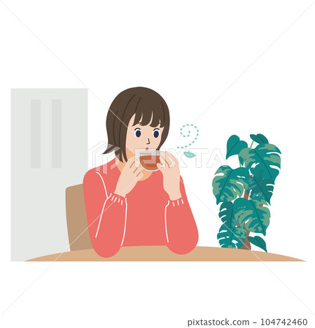 一個女人喝花草茶放鬆的插圖 一個女人喝花草茶放鬆的插圖 104742460