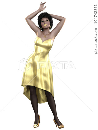 3D Afro girl in golden dress 104742851