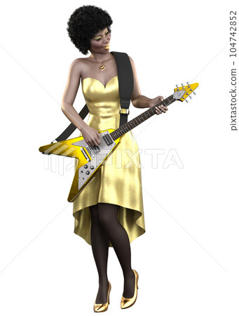 3D Afro girl in golden dress 104742852