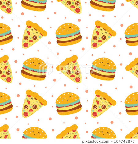 pattern with slice of pizza and burger 104742875