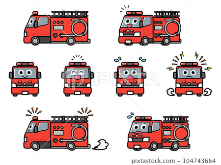 Working car/fire engine illustration set 104743664