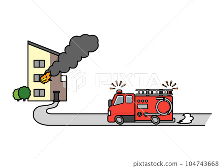 緊急奔赴火災現場的工作車/消防車 104743668