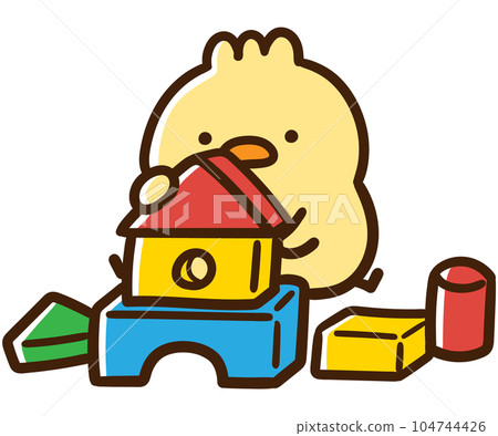 一隻可愛的小雞玩彩色積木的人物插圖 104744426