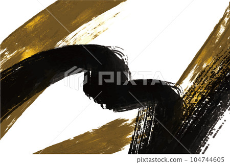 Japanese-style gorgeous background material with a black base that expresses the decoration and movement of gold brushes and splashes Japanese-style gorgeous background material with a black base that expresses the decoration and movement of gold brushes and splashes 104744605