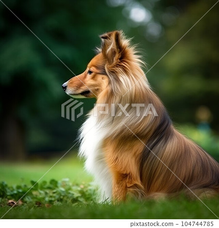 Shetland Sheepdog sitting on the green meadow... - Stock Illustration ...