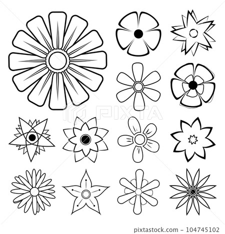 Flower Outline. Set of Flower Line Art. Flowers icon vector set. Set of Flower Outline isolated on White Background. Vector illustration. Elements for design. 104745102