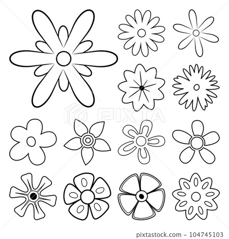 Flower Outline. Set of Flower Line Art. Flowers icon vector set. Set of Flower Outline isolated on White Background. Vector illustration. Elements for design. 104745103