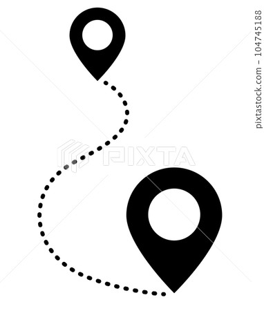 Pointer icon showing location and route on map 104745188