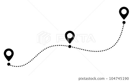 Pointer icon showing location and route on map 104745190