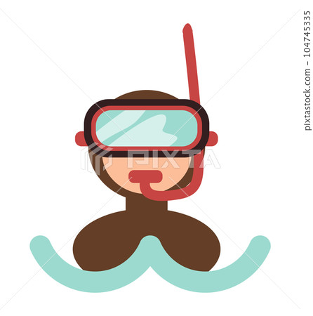 Isolated simple icon portrait of diver in diving mask among sea waves, underwater activity 104745335