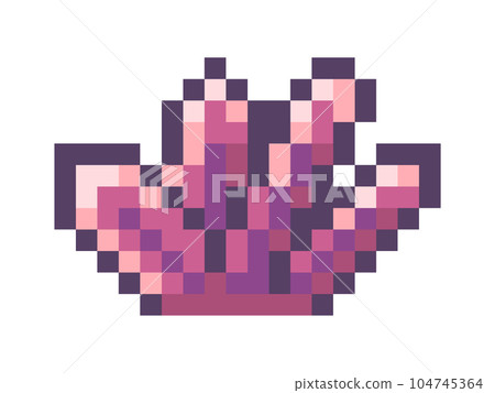 Pink crystal, pixel element for game, 8bit object, reward, pixelated texture, symbol for mobile game Pink crystal, pixel element for game, 8bit object, reward, pixelated texture, symbol for mobile game 104745364