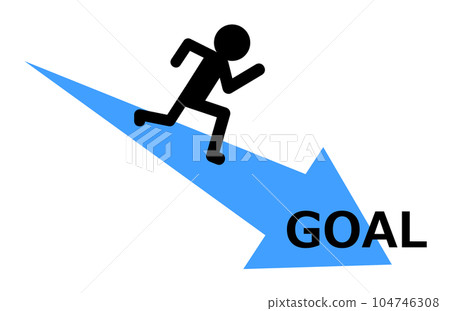 Illustration of a person who dashes at full speed and reaches the goal point Illustration of a person who dashes at full speed and reaches the goal point 104746308