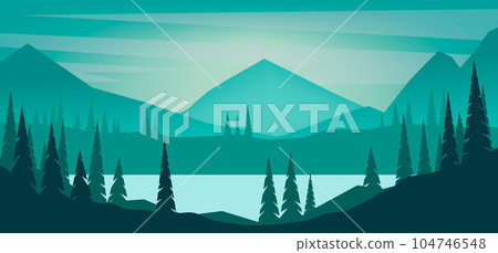 Cartoon mountain landscape in flat style. Design element for poster, card, banner, flyer. Vector illustration Cartoon mountain landscape in flat style. Design element for poster, card, banner, flyer. Vector illustration 104746548
