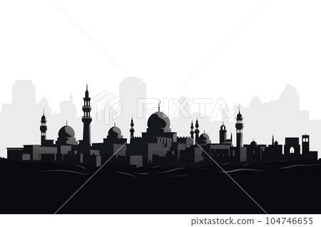 Arabian city black silhouette isolated on white background. Vector illustration EPS10 Arabian city black silhouette isolated on white background. Vector illustration EPS10 104746655