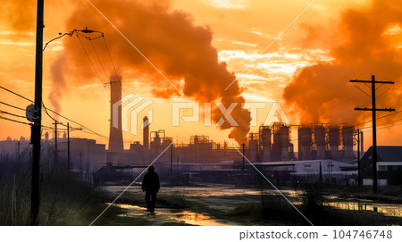 chemical industry, industrial factories pollute the air with toxic smoke from the chimney, made with Generative AI 104746748